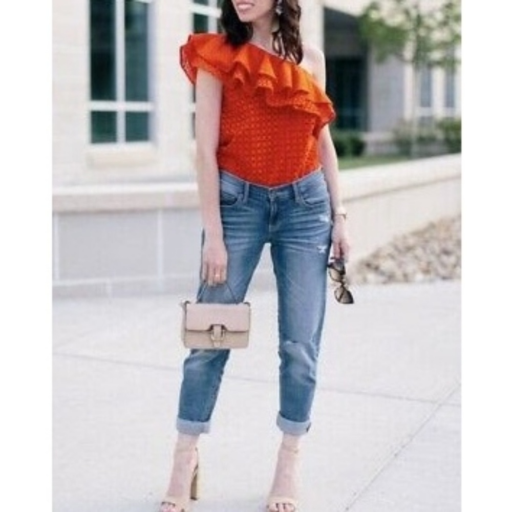 J CREW one shoulder ruffle eyelet top blouse - Picture 5 of 5